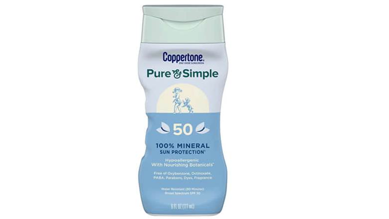 Coppertone Pure and Simple SPF 50 face sunscreen with basic ingredients