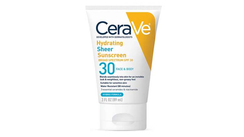 CeraVe Hydrating Sheer Sunscreen SPF 30 moisturizing face and body sunscreen