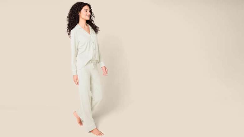 women cotton modal pajama set long sleeve pants soft comfortable sleepwear