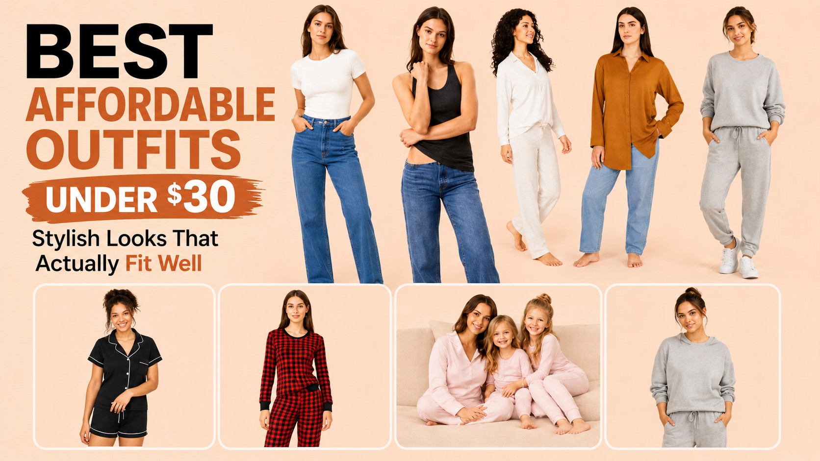 Affordable Amazon outfits women love under $30 featuring jeans, tank tops, pajamas and casual wear