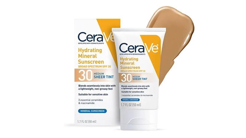 CeraVe Hydrating Mineral Sunscreen Face Sheer Tint SPF 30 tube
